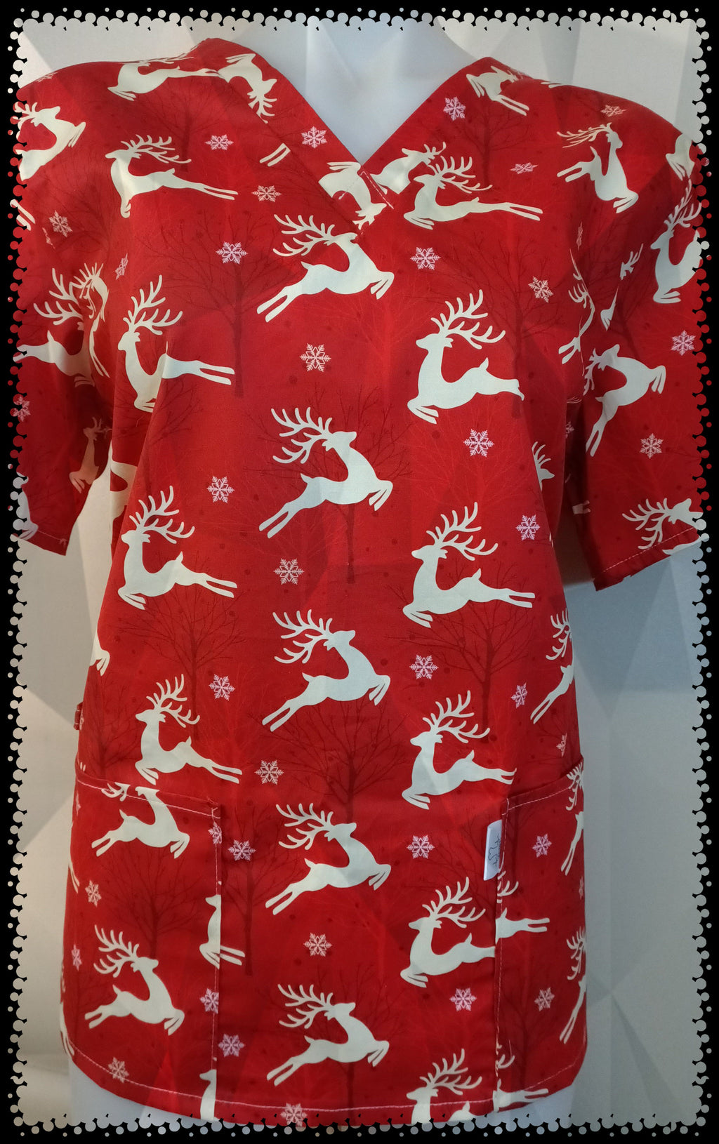 Red fabric, deer, xmas scene